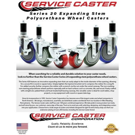 Service Caster 3.5 Inch Blue Polyurethane Swivel 1-5/8 Inch Expanding Stem Caster Brake, 2PK SCC-EX20S3514-PPUB-BLU-2-TLB-2-MTG47